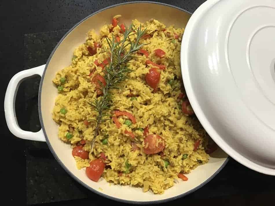 Dutch Oven Zesty Lentil Rice (Vegan)