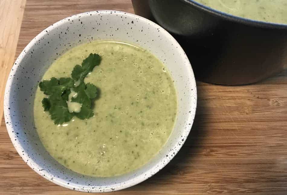 vegan creamy green soup with coconut milk dutch oven