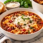 white bowl of lasagna soup