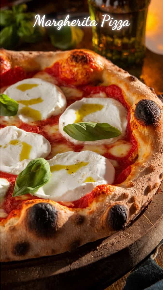 a pizza with basil leaves on top