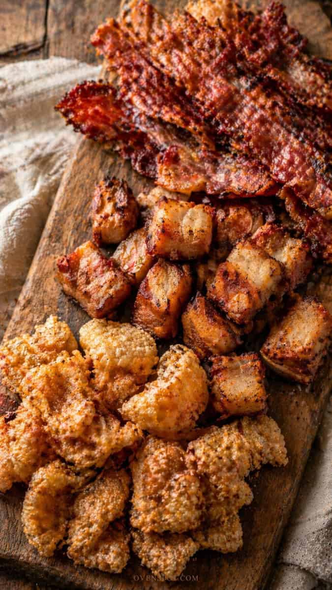 crispy bacon and pork belly bites