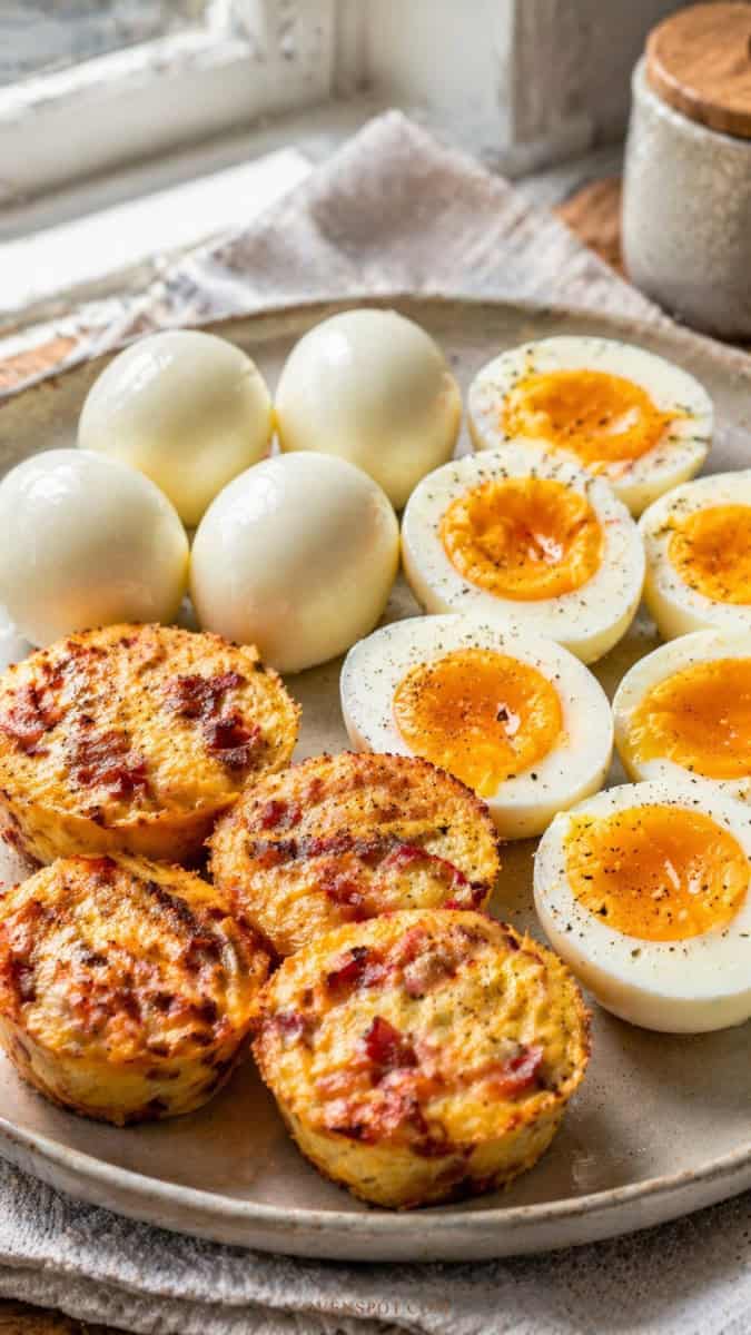 boiled eggs and egg bacon muffins