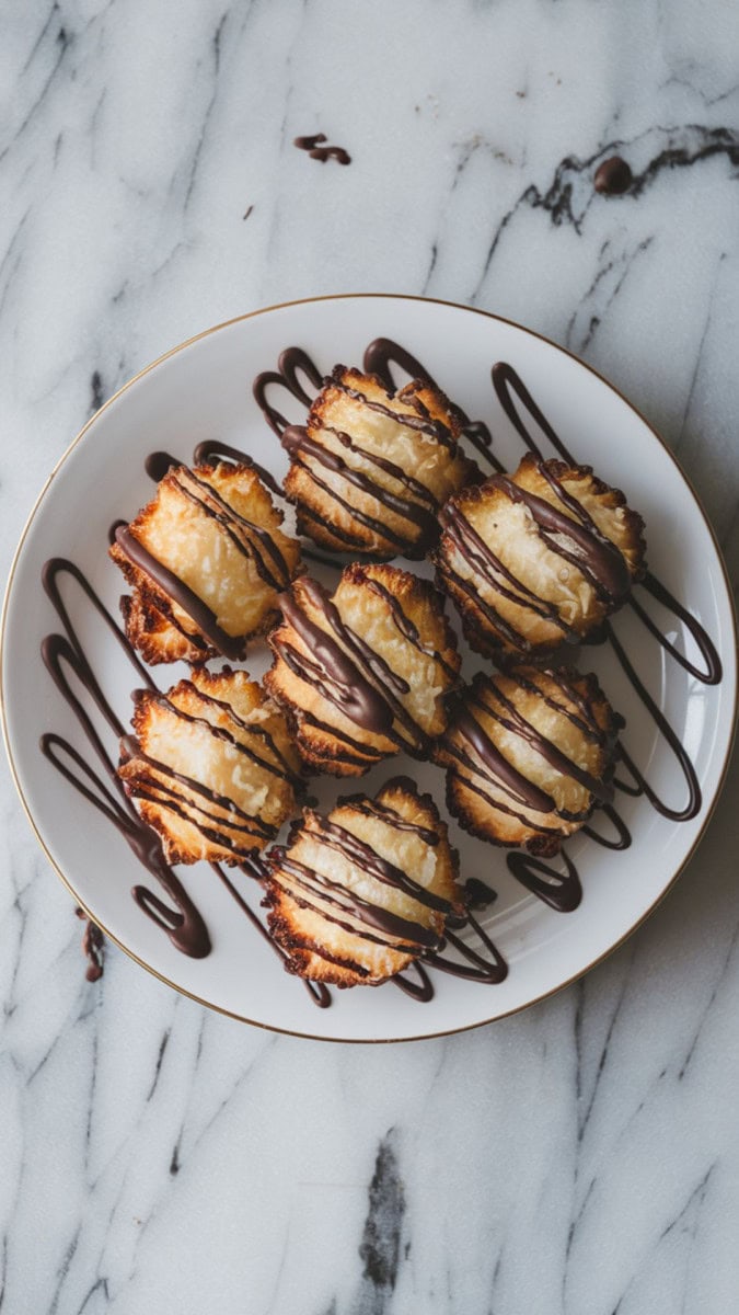 coconut macaroons chocolate drizzle
