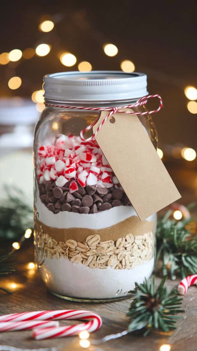 christmas peppermint cookie mix in a jar