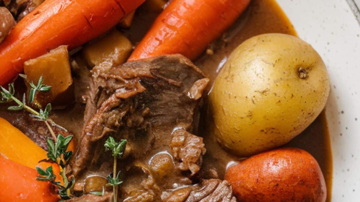 dutch oven beef stew and root vegetables