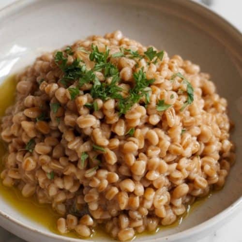 a bowl of cooked farro