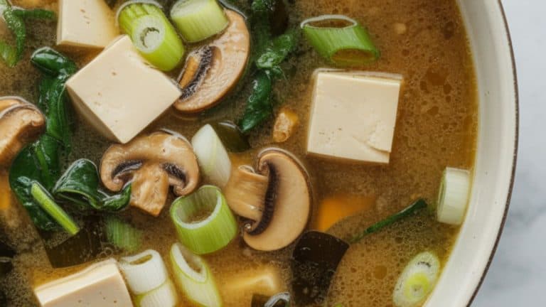 miso soup with tofu mushroom shallots