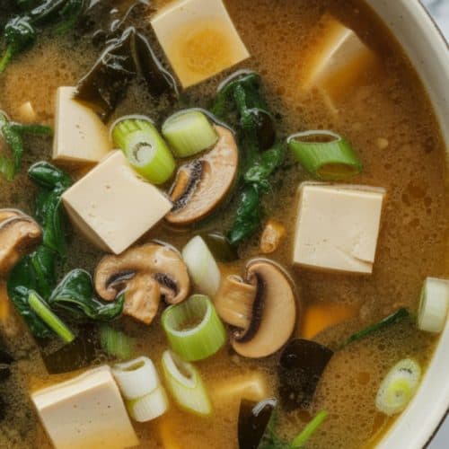 miso soup with tofu mushroom shallots