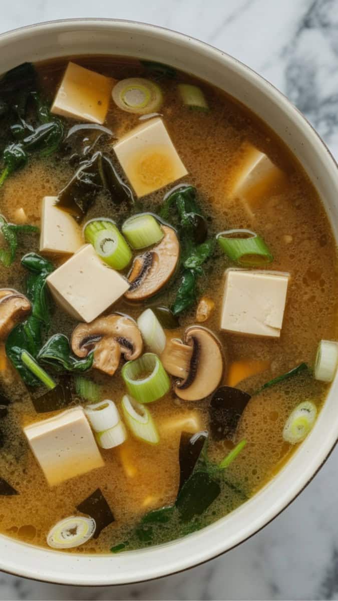 miso soup with tofu mushroom shallots