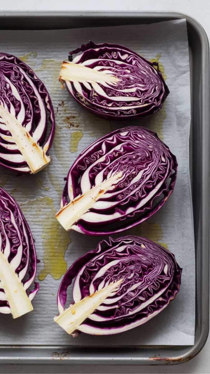 roasted red cabbage_steaks on oven tray