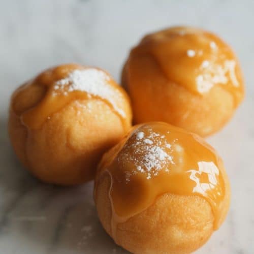 sweet potato puffs with sauce and salt sprinkles