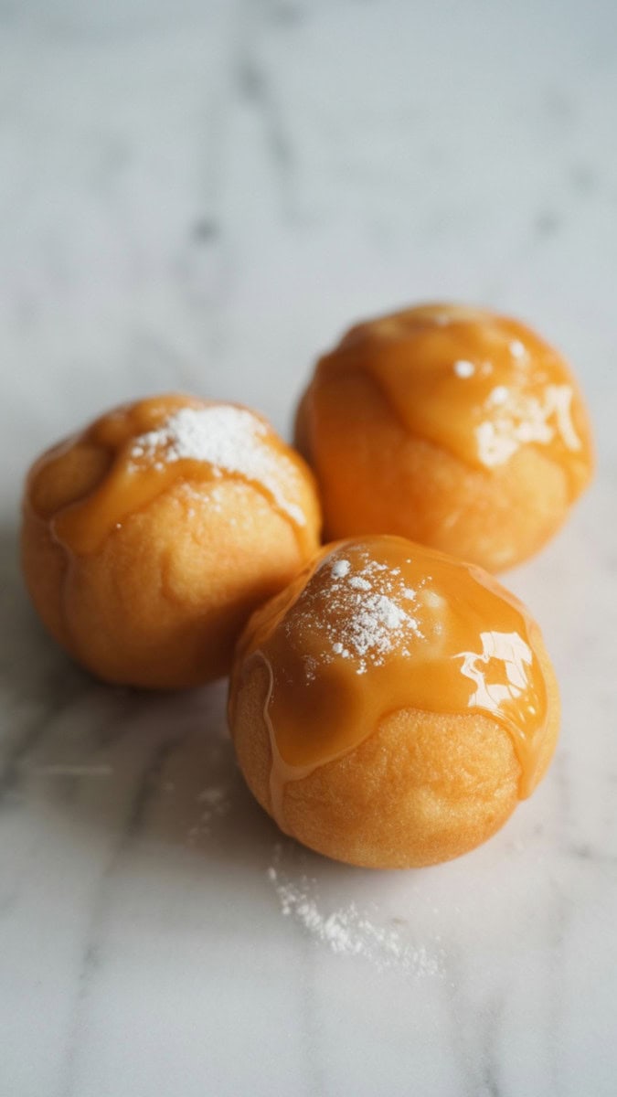 sweet potato puffs with sauce and salt sprinkles