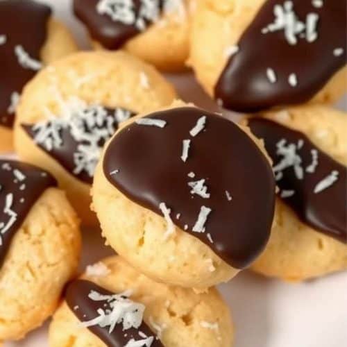 coconut cookies dipped in dark chocolate