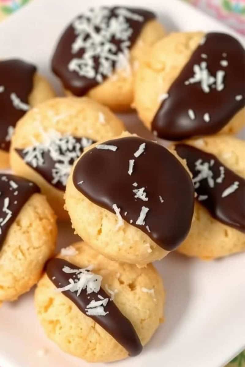coconut cookies dipped in dark chocolate