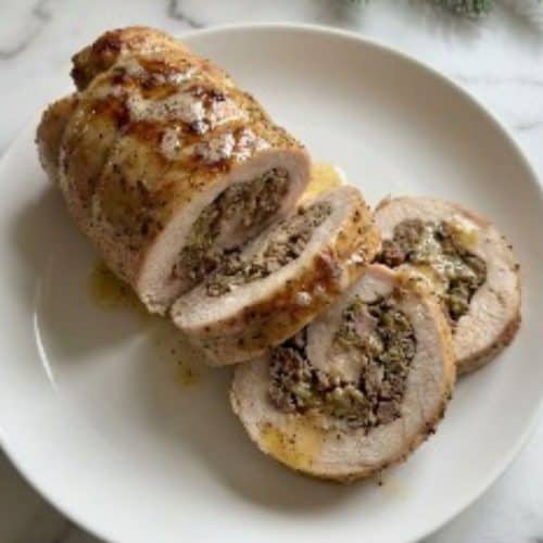 turkey roulade with beef and bacon stuffing