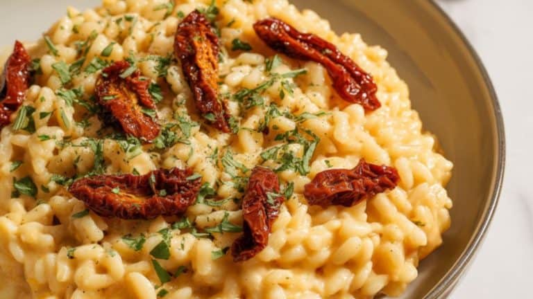 creamy garlic risotto with sun dried tomato's
