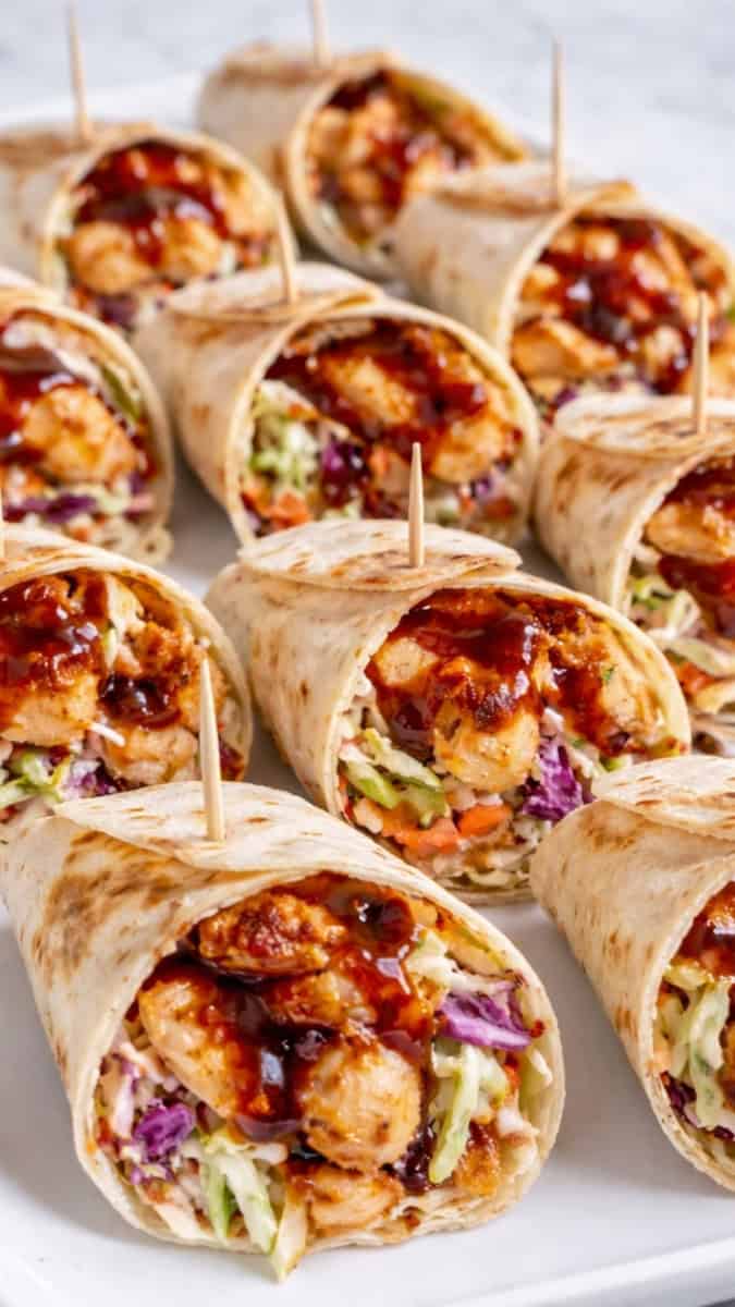 mini bbq chicken coleslaw wraps