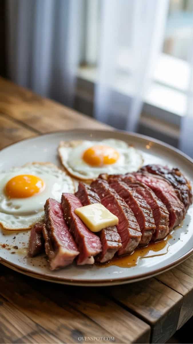 A meat-first carnivore meal with steak, eggs, and butter served simply on a plate.