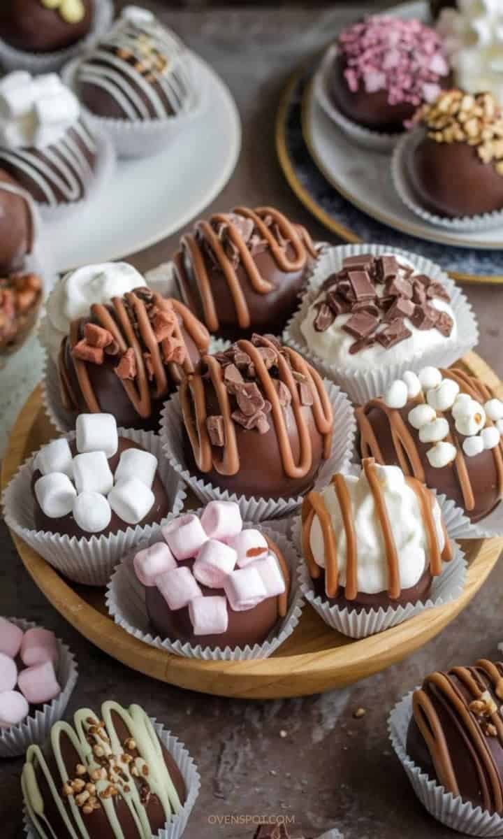 decorated hot chocolate bombs various flavors