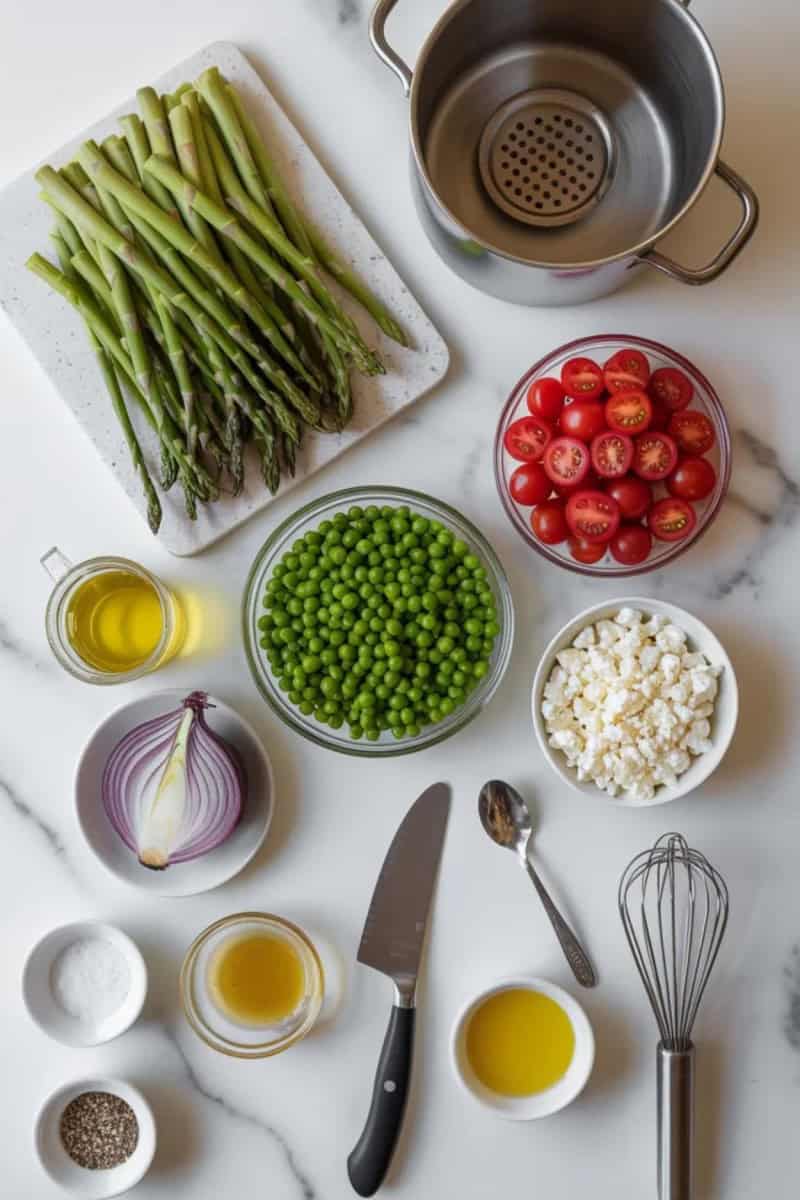 asparagus salad ingredients and tools