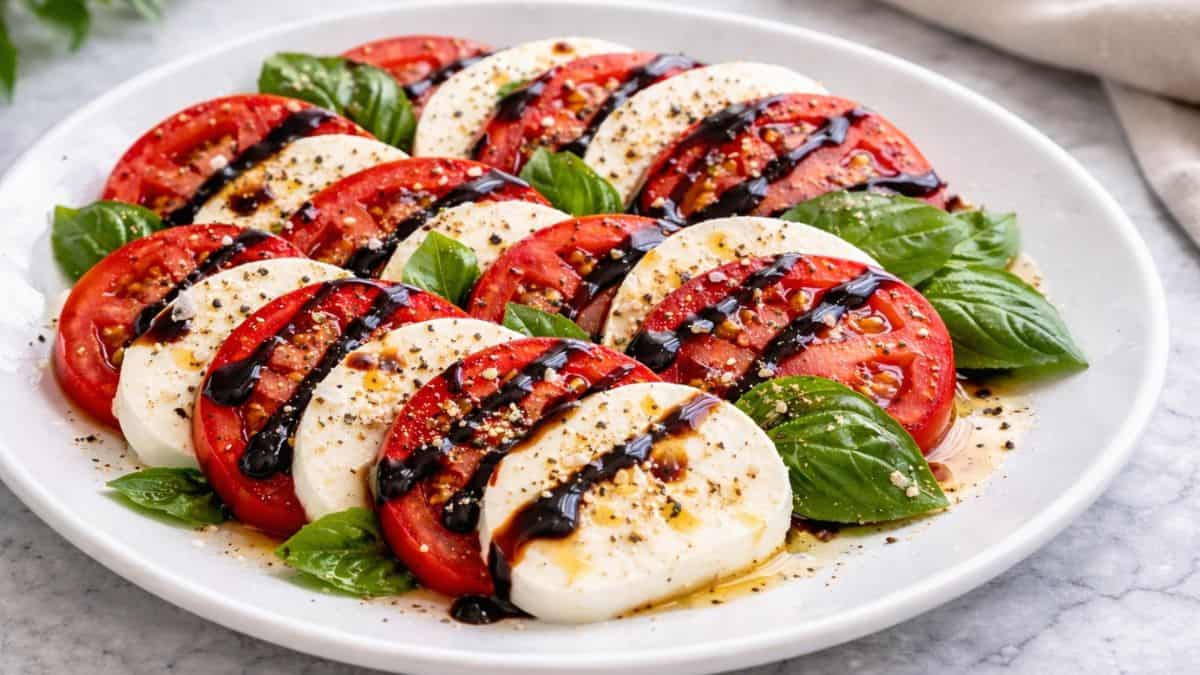 caprese salad tomato mozzarella basil and sauce