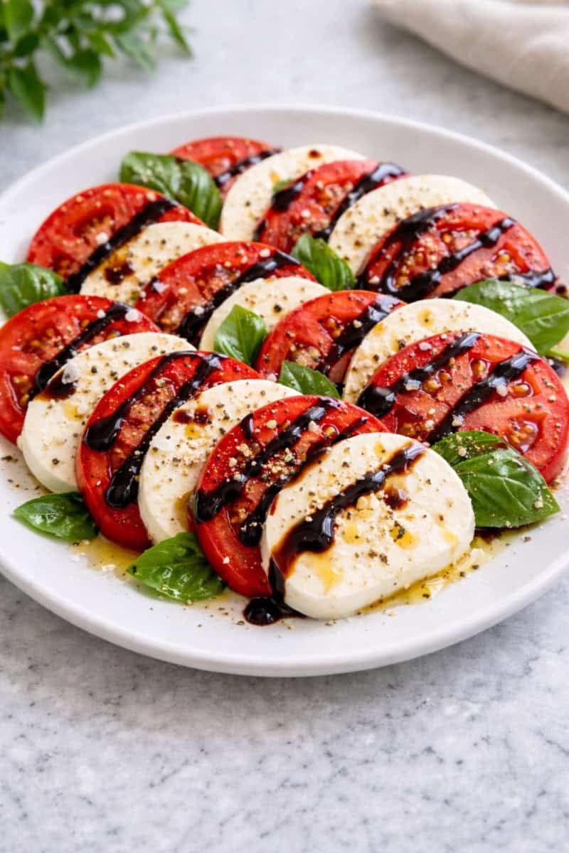 caprese salad tomato mozzarella basil and sauce