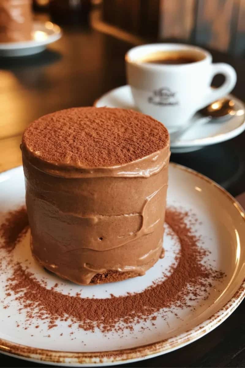 Mini coffee cake with mocha buttercream frosting and cocoa dusting