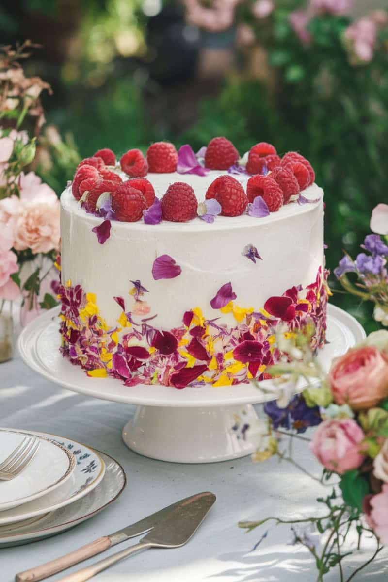 springtime pressed flower-rose cake