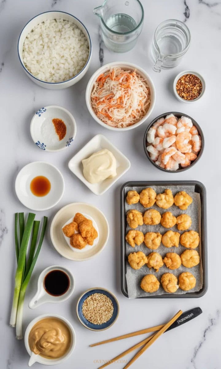 Shrimp tempura sushi bake ingredients