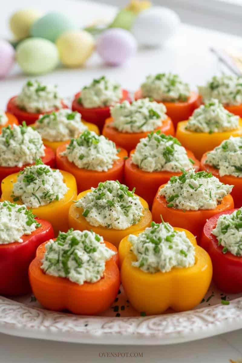 Colorful mini sweet peppers filled with herb cream cheese