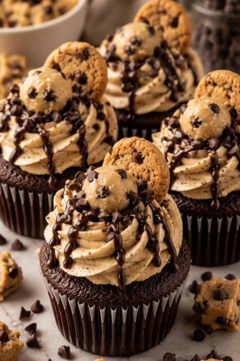 chocolate chip cookie dough cupcakes