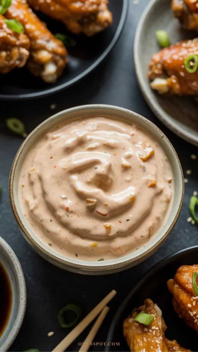 creamy asian dipping sauce, various chicken wings