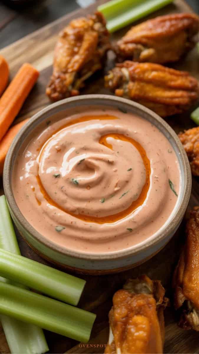 smoky bbq ran dipping sauce carrots, chicken wings