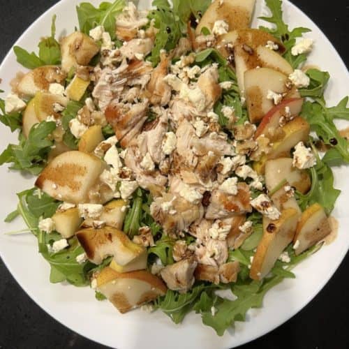 chicken pear salad with walnuts and feta