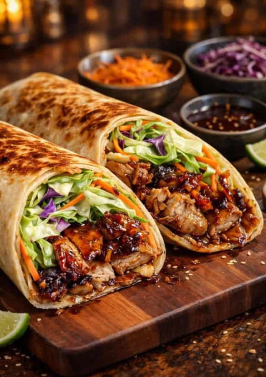 teriyaki chicken wraps salad and dipping sauce