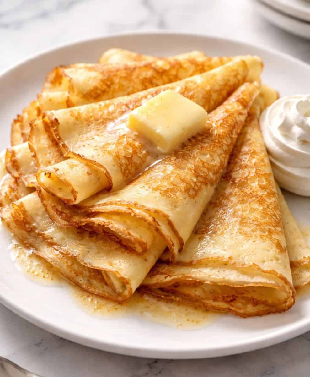 cream cheese crepes with butter and whipped cream