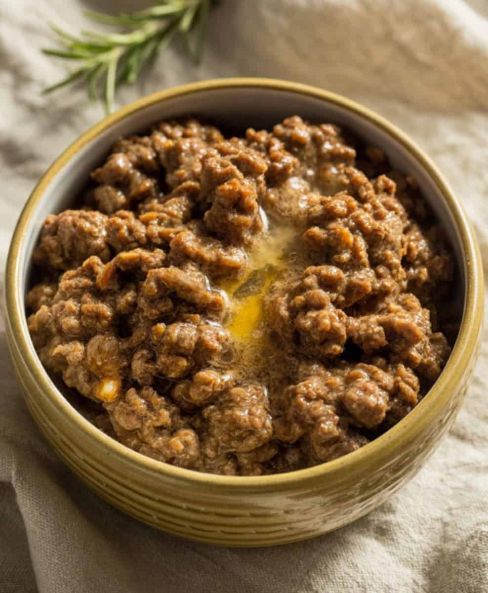 ground beef bowls with buttery sauce
