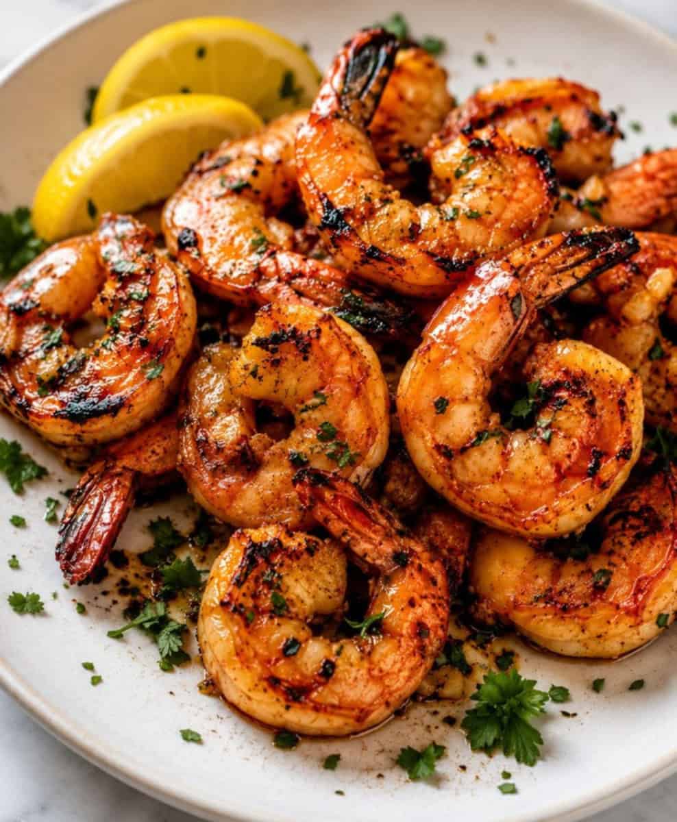 marinated grilled shrimp lemon wedges