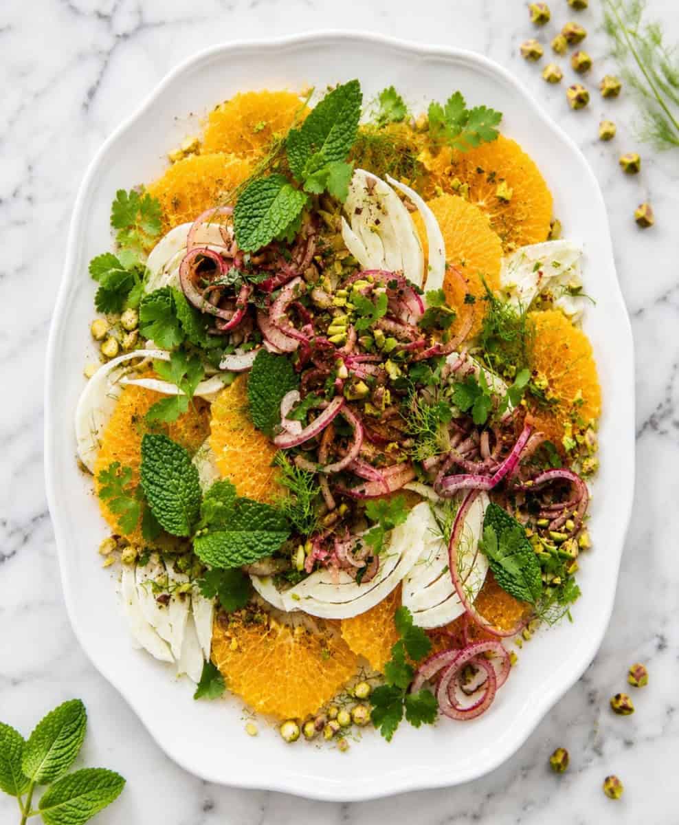 Citrus Salad with Red Onion Pickle, Pistachios and Mint