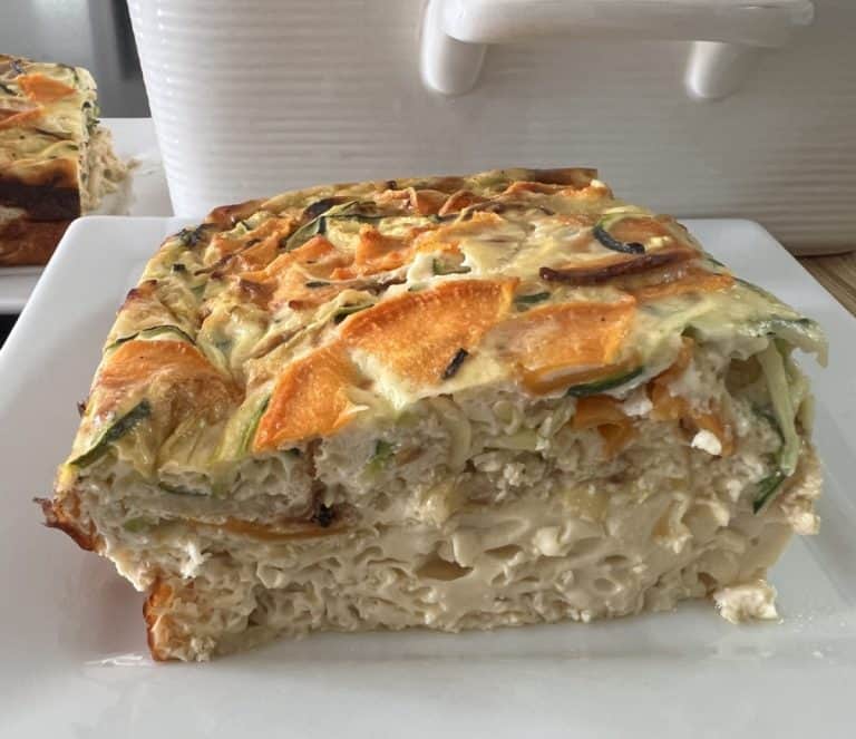 slice of high protein sweet potato casserole egg bake