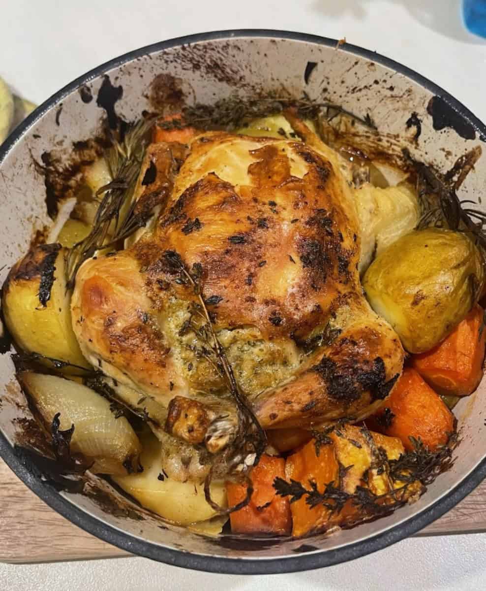 roast chicken vegetables in a dutch oven