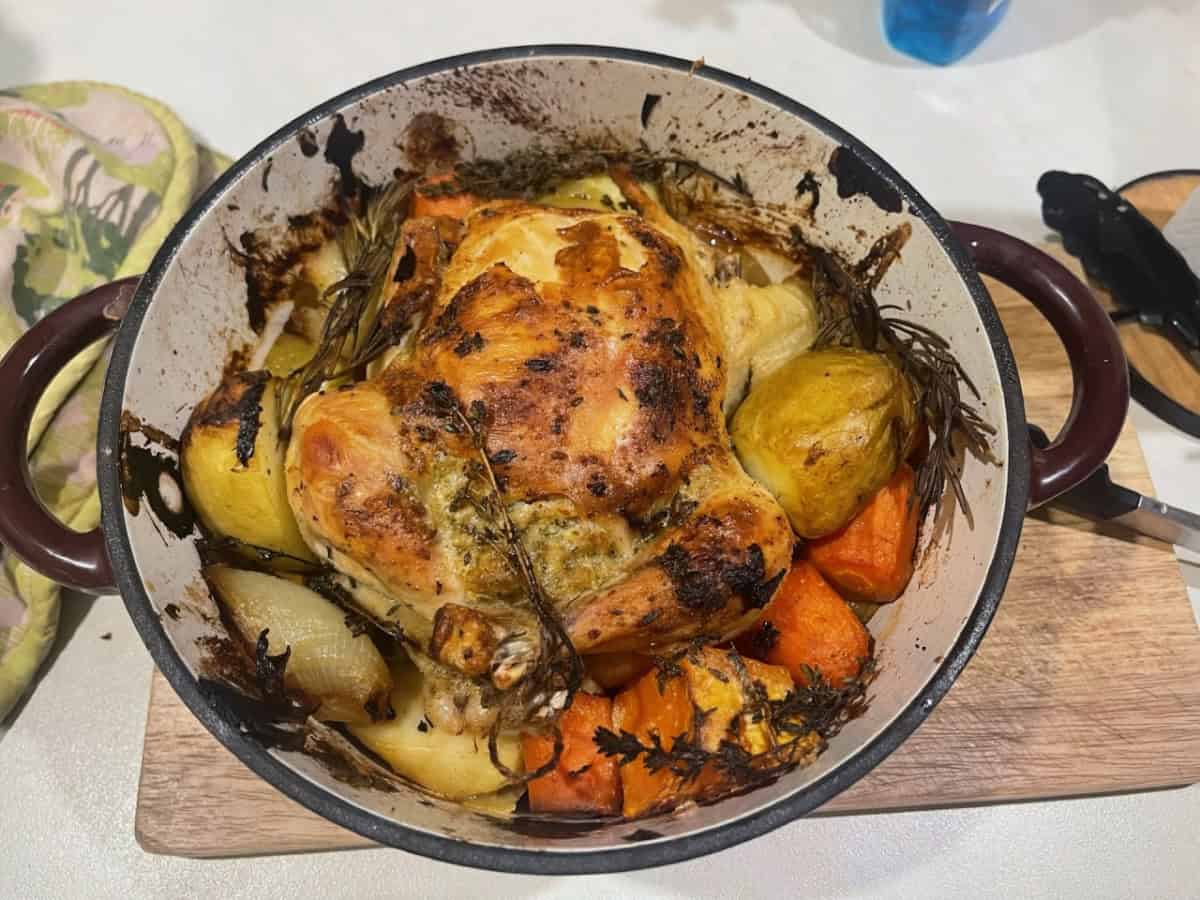roast chicken vegetables in a dutch oven
