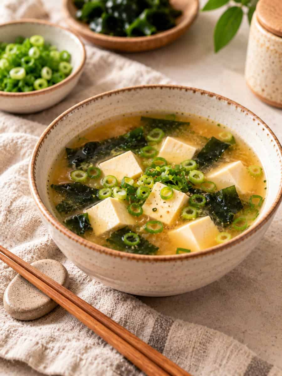 light miso soup with tofu and green onions